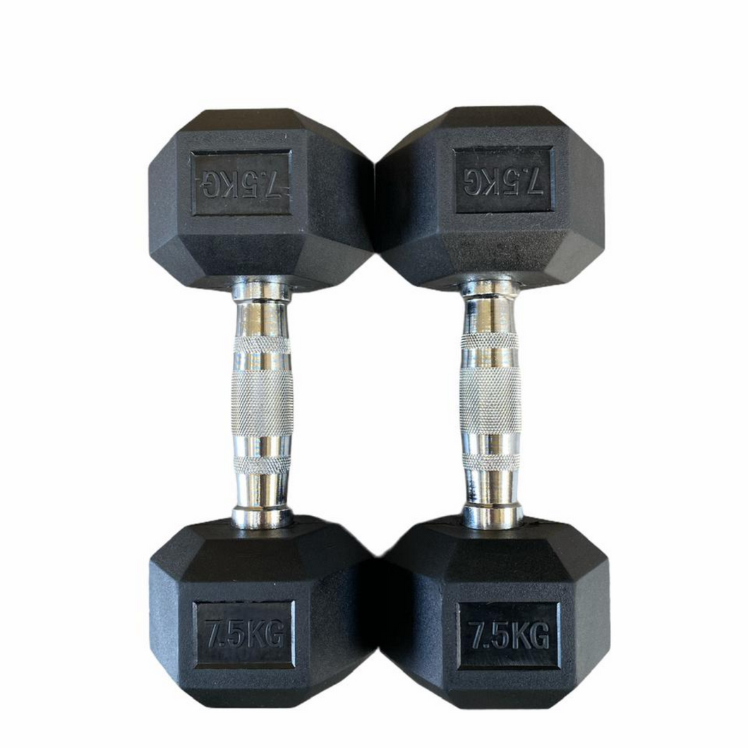 Hex Rubber Dumbbells 7,5kg (par)